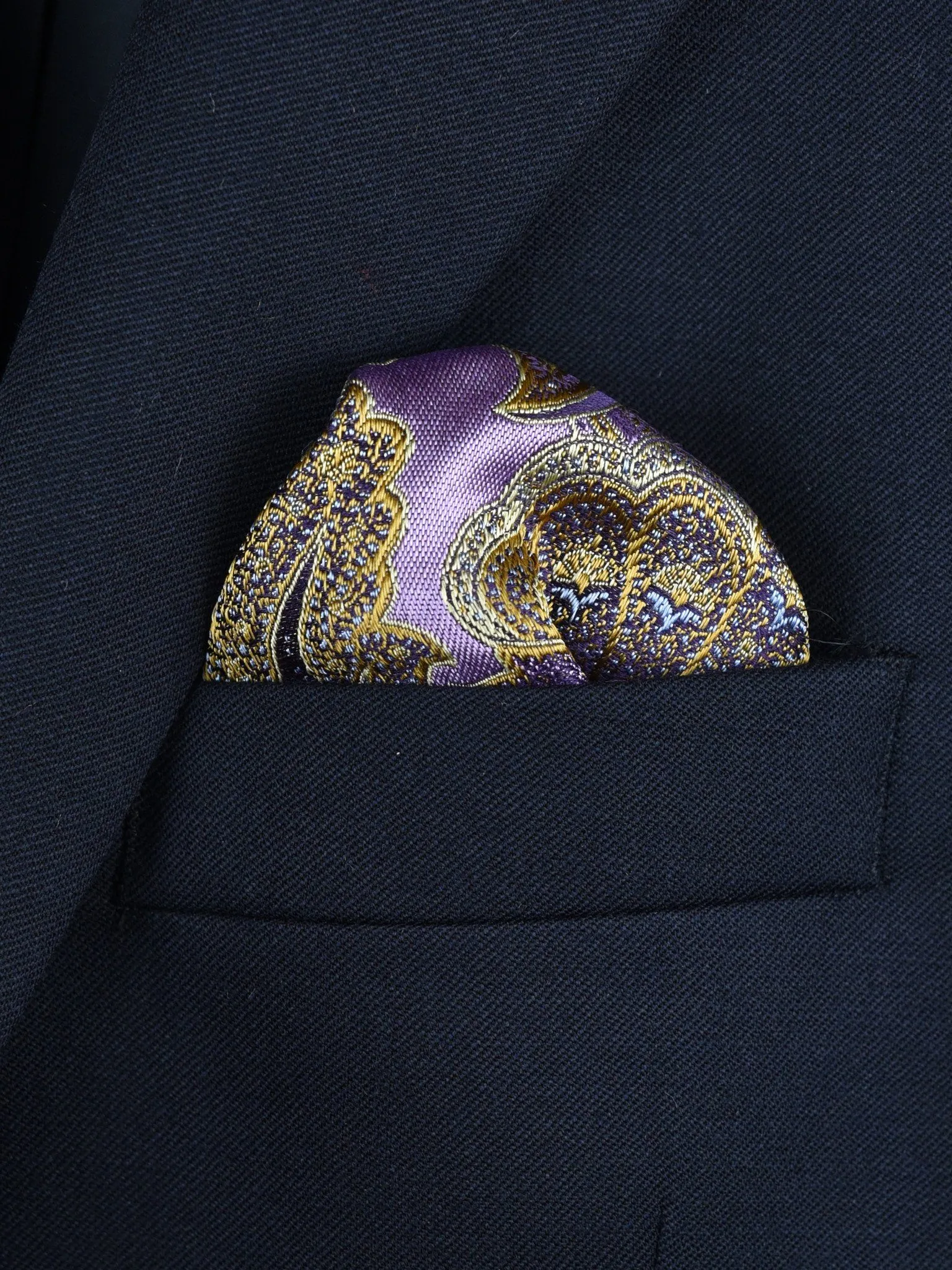 Boy's Pocket Square Purple/Gold 22380 Paisley