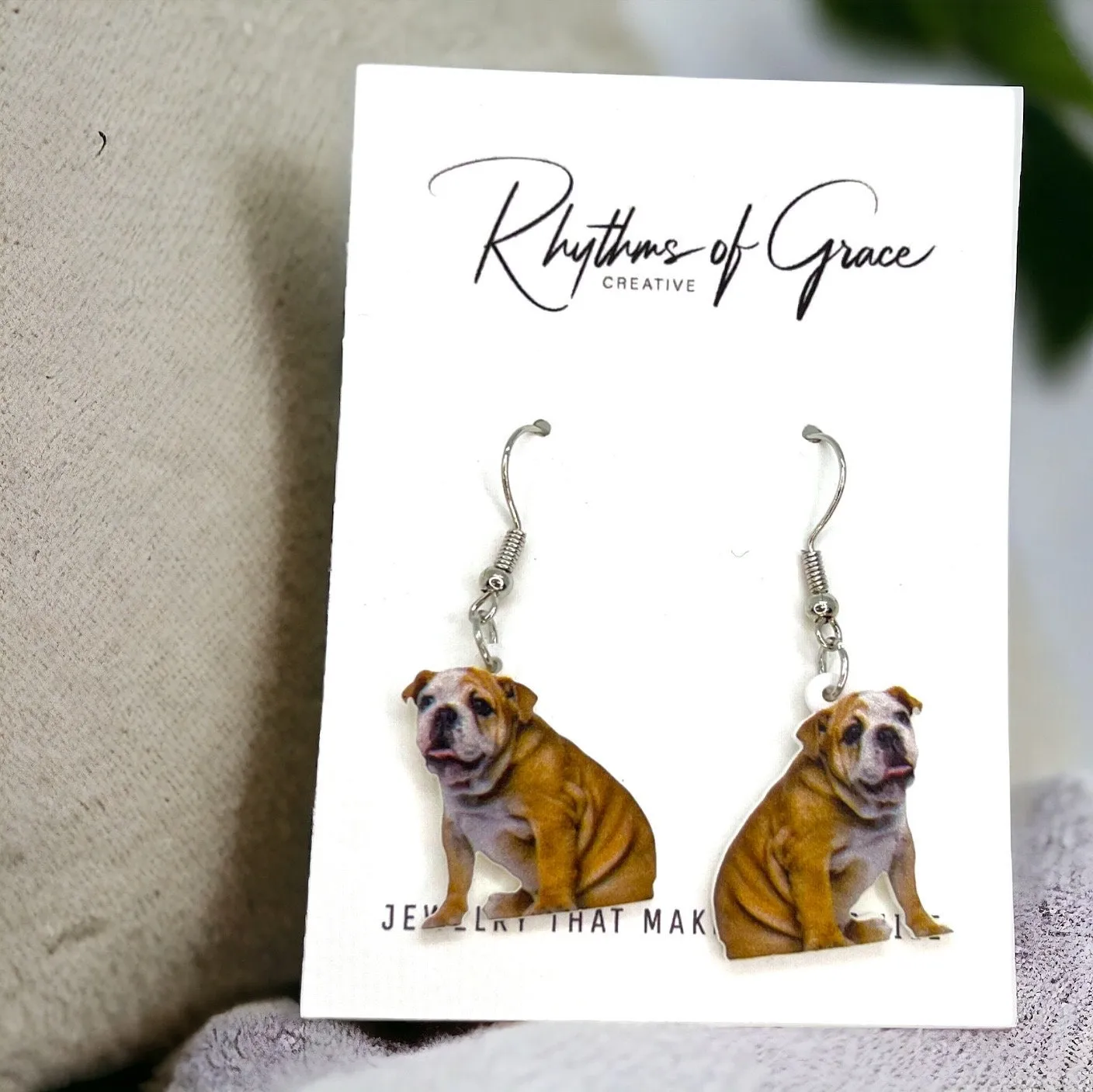 Bulldog Earrings - Dog Earrings, Dog Jewelry, Dog Mom, English Bulldog, Furbaby, Bulldog Puppy, Bulldog Mom, Handmade Earrings, British