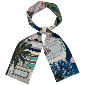 Capri pink dark blue and grey silk tie scarf