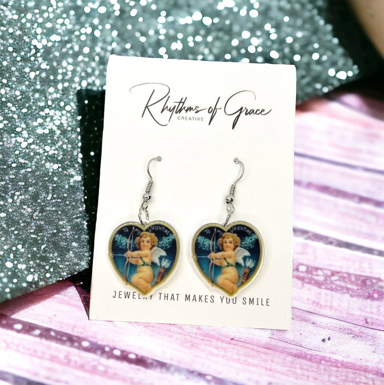 Cherub Earrings - Valentine’s Day, Heart Earrings, Valentine’s Earrings, Valentine Gift, Anniversary, Love Earrings, Cupid’s Arrow, Vintage