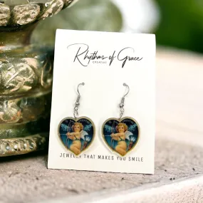 Cherub Earrings - Valentine’s Day, Heart Earrings, Valentine’s Earrings, Valentine Gift, Anniversary, Love Earrings, Cupid’s Arrow, Vintage