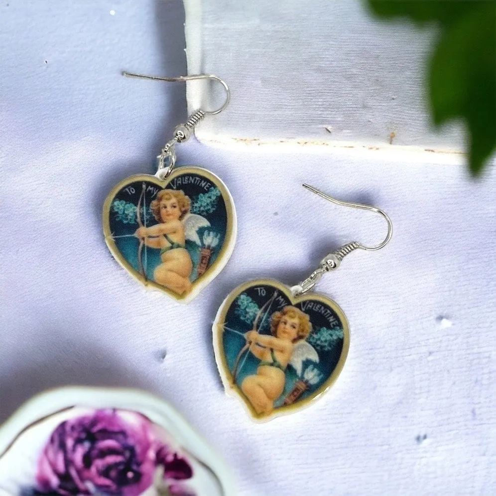 Cherub Earrings - Valentine’s Day, Heart Earrings, Valentine’s Earrings, Valentine Gift, Anniversary, Love Earrings, Cupid’s Arrow, Vintage