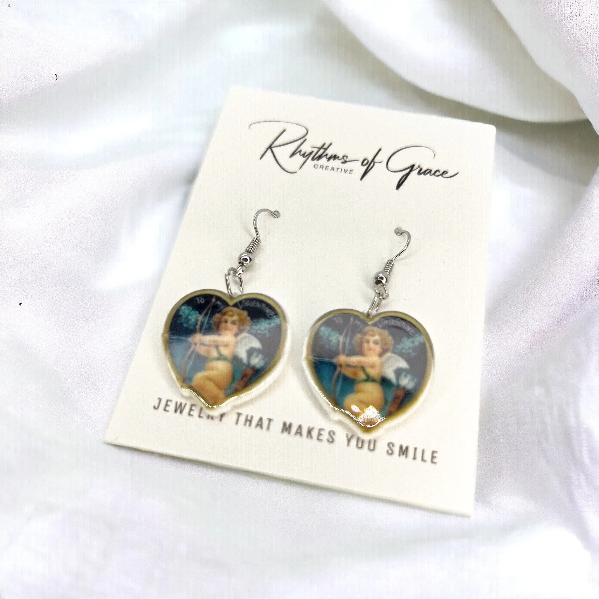 Cherub Earrings - Valentine’s Day, Heart Earrings, Valentine’s Earrings, Valentine Gift, Anniversary, Love Earrings, Cupid’s Arrow, Vintage