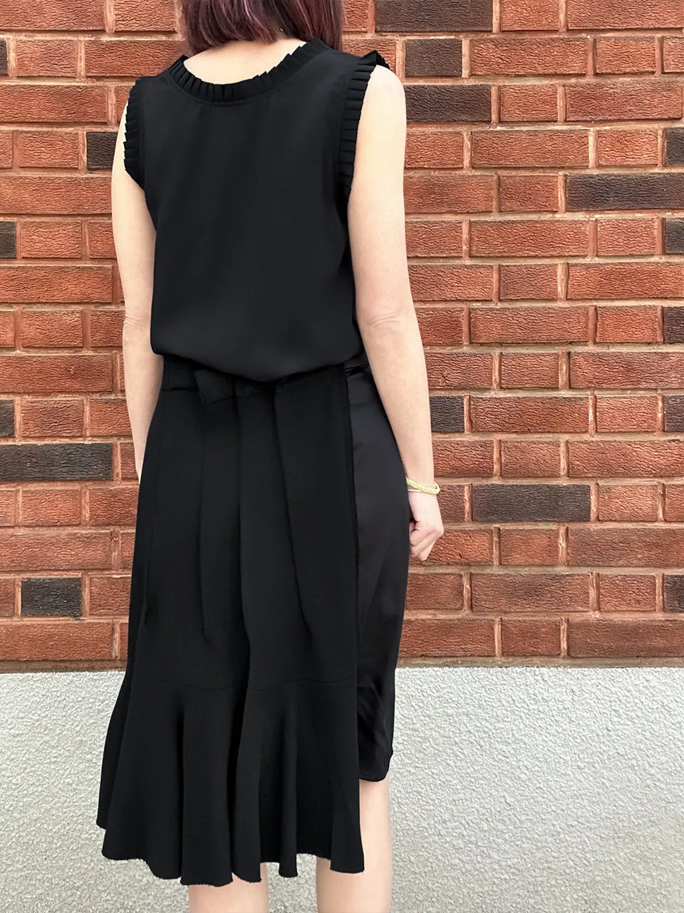 Classy Black Pleated Ruffle Detail Silky Tank Top