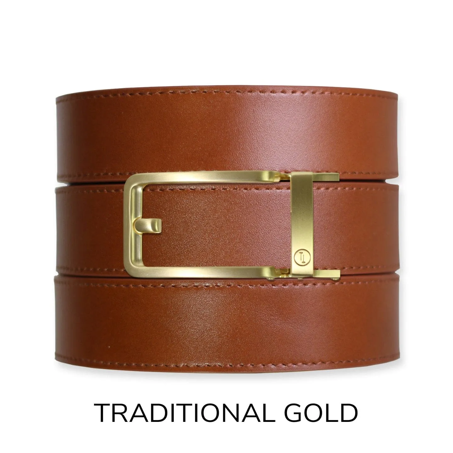 Cognac Top Grain Leather Ratchet Belt & Buckle Set