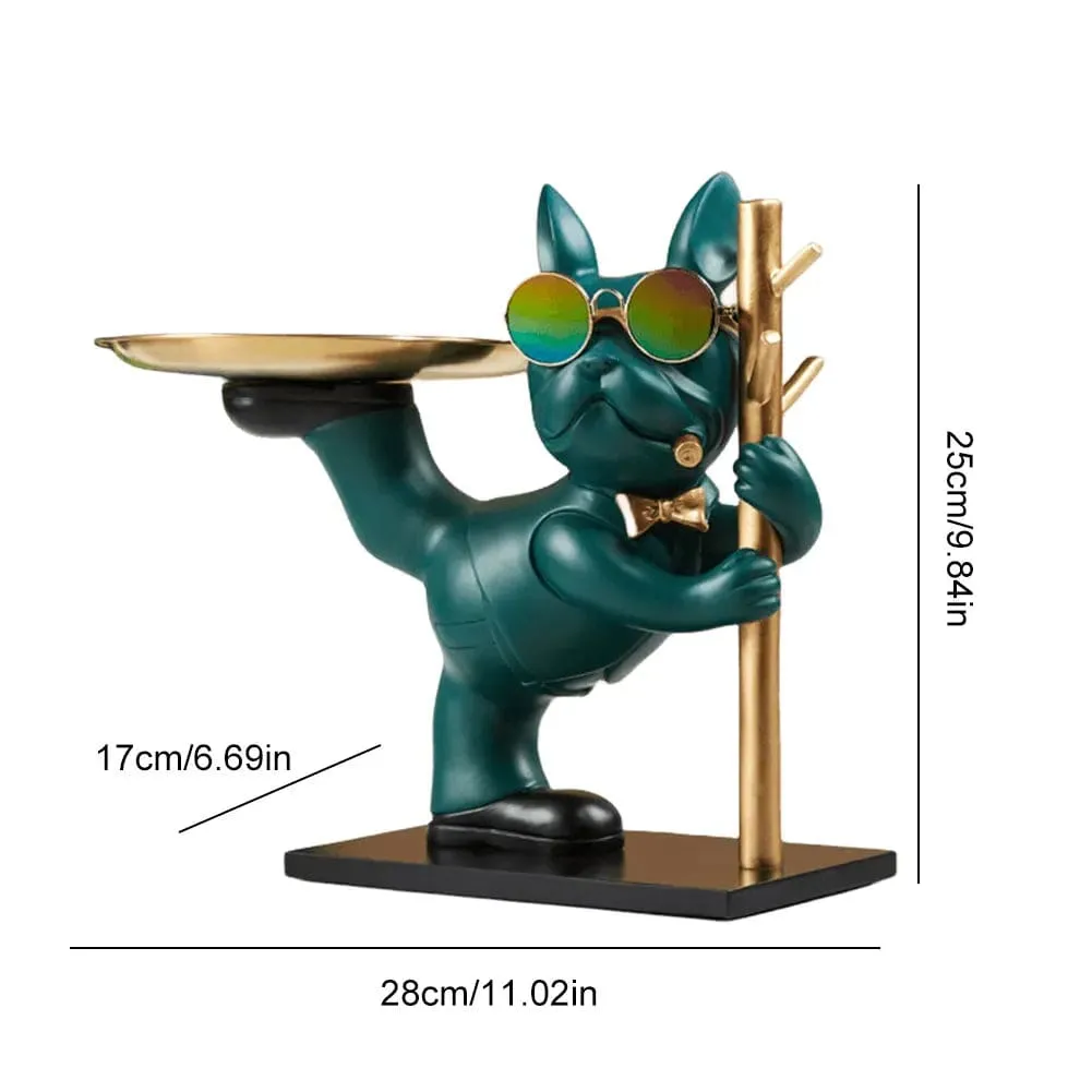 Cool Bulldog Sculpture: Resin Art Figurine with Pallet for Stylish Entrance Home or Office Decor