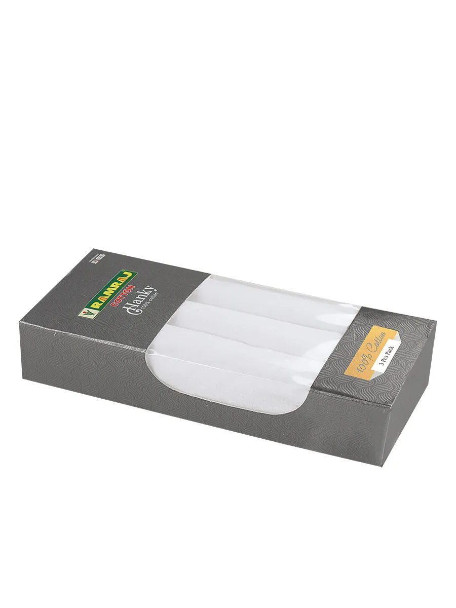 Cotton White Hand Kerchief Pack of 3