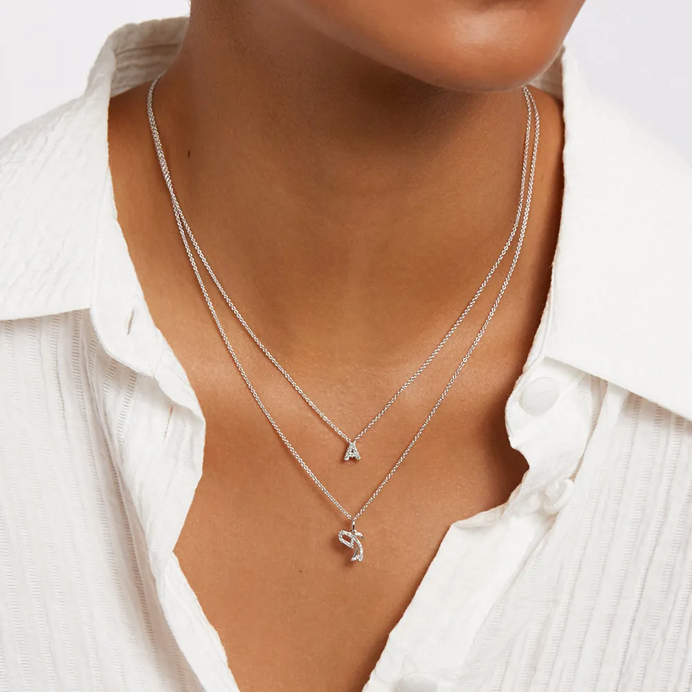 Diamond Letter A Necklace in Silver
