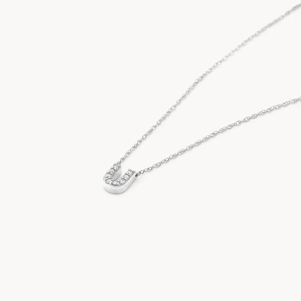 Diamond Letter U Necklace in Silver
