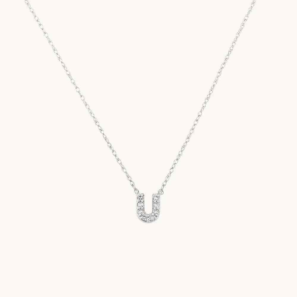 Diamond Letter U Necklace in Silver