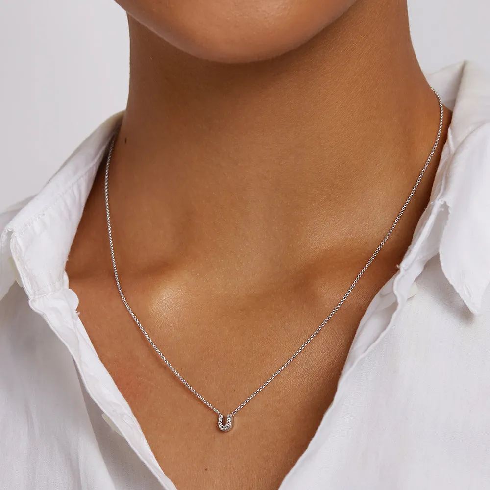 Diamond Letter U Necklace in Silver