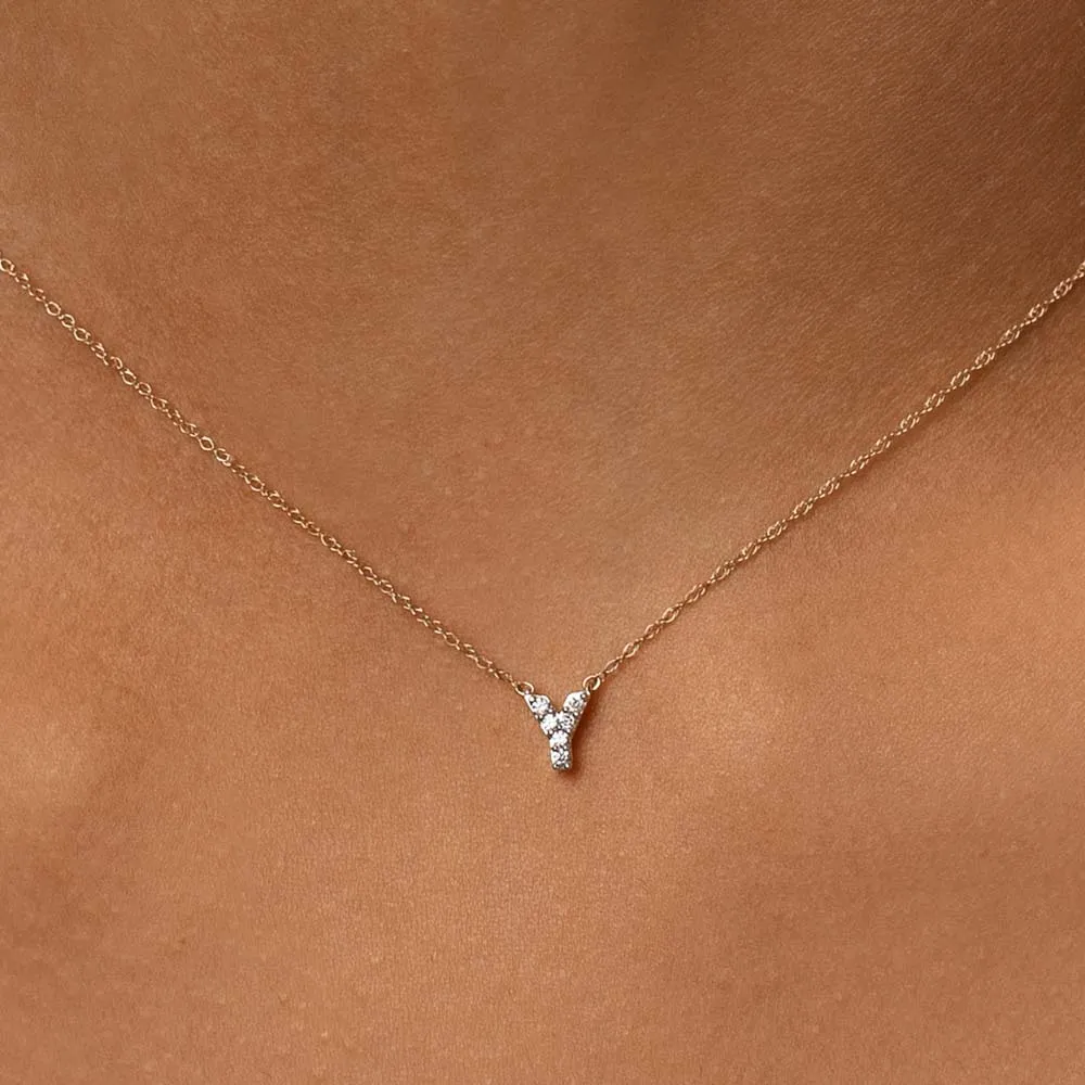 Diamond Letter Y Necklace in 10k Gold