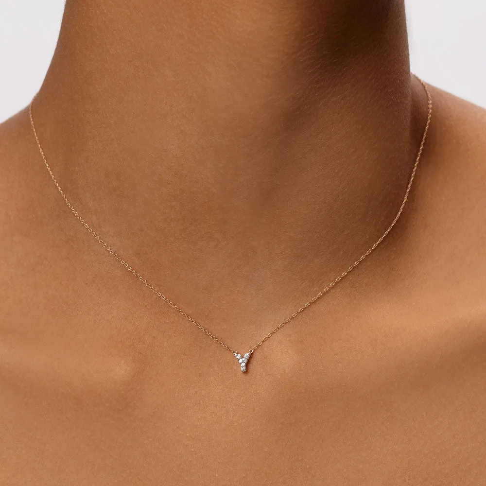 Diamond Letter Y Necklace in 10k Gold