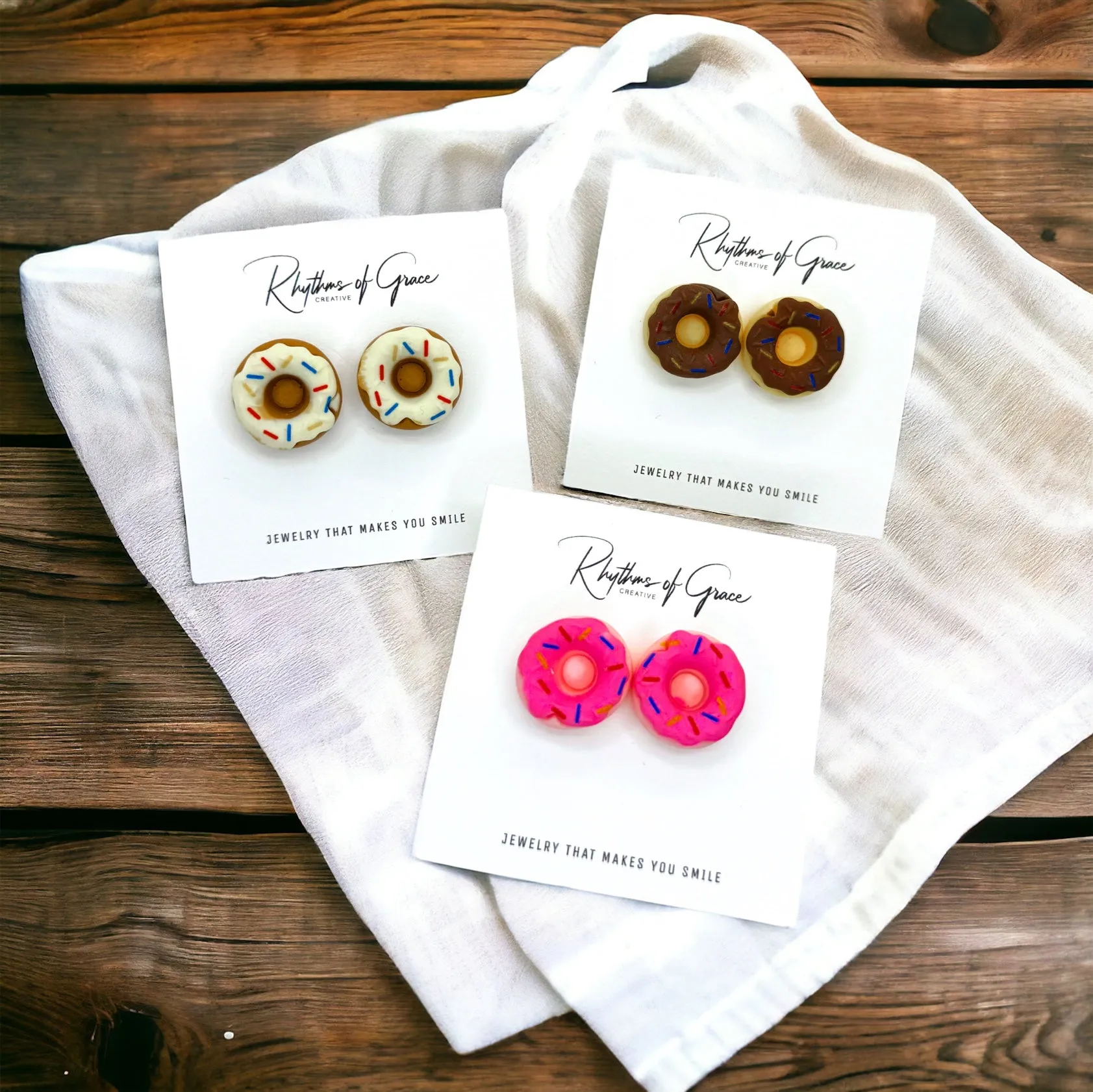 Donut Earrings - Donut Studs, Food Earrings, Donut Studs, Handmade Earrings, Sprinkle Donut