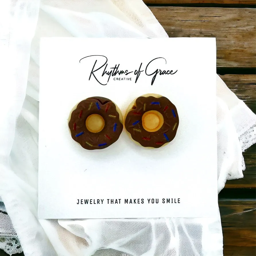Donut Earrings - Donut Studs, Food Earrings, Donut Studs, Handmade Earrings, Sprinkle Donut