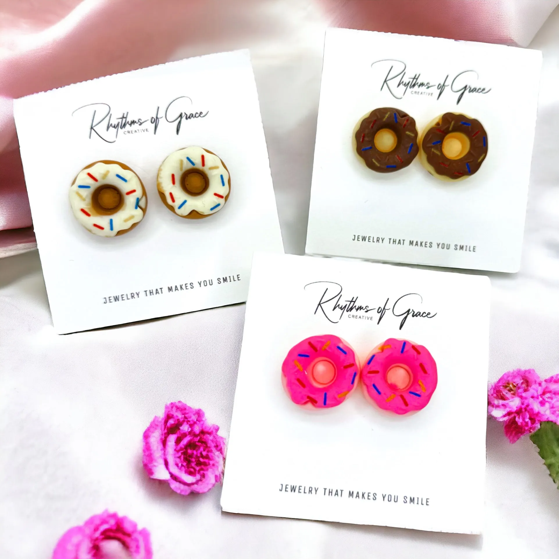 Donut Earrings - Donut Studs, Food Earrings, Donut Studs, Handmade Earrings, Sprinkle Donut