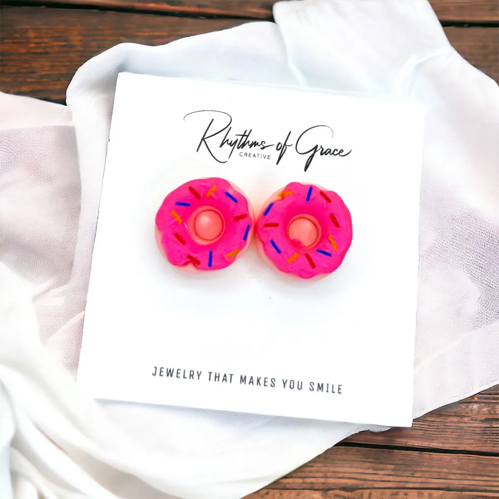 Donut Earrings - Donut Studs, Food Earrings, Donut Studs, Handmade Earrings, Sprinkle Donut