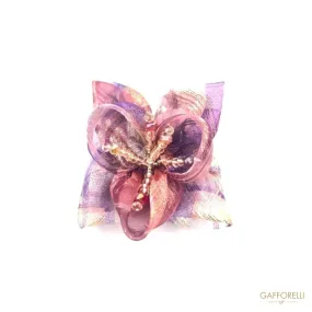 Fabric Flower Brooch with Beads, 5 Cm - Art. 1064