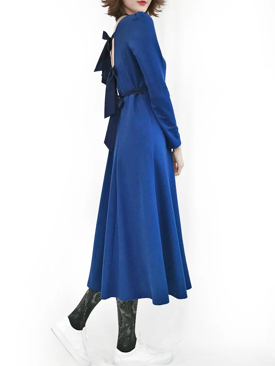 Final Sale! Royal Blue Tie-Back Cotton Blend Maxi Dress