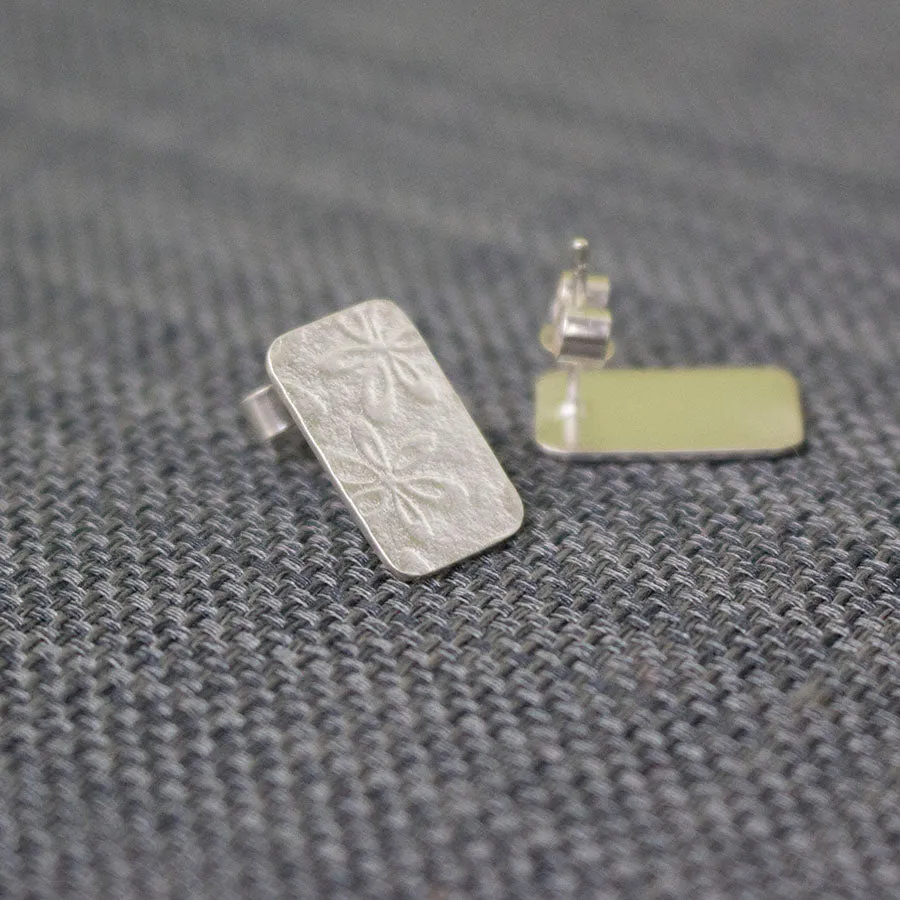 Flora Tag Silver Stud Earrings