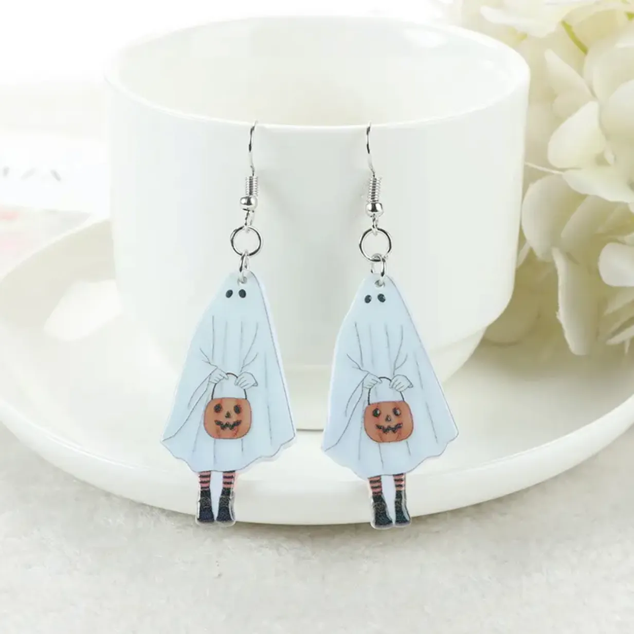 Ghost Earrings - Halloween Earrings, Lollipop Earrings, Ghost Costume, Halloween Accessories, Retro Custom, Costume Jewelry, Handmade Earrings