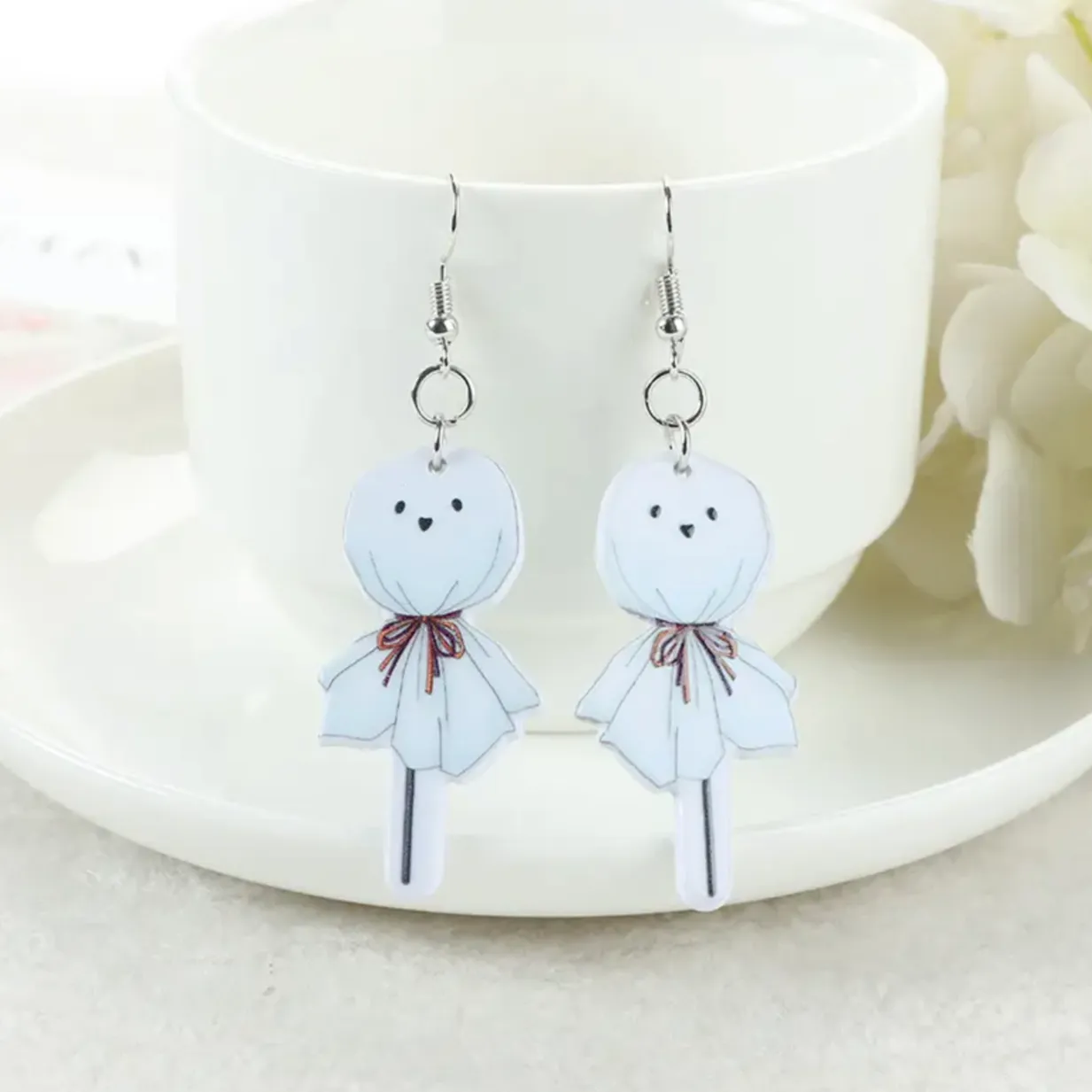 Ghost Earrings - Halloween Earrings, Lollipop Earrings, Ghost Costume, Halloween Accessories, Retro Custom, Costume Jewelry, Handmade Earrings