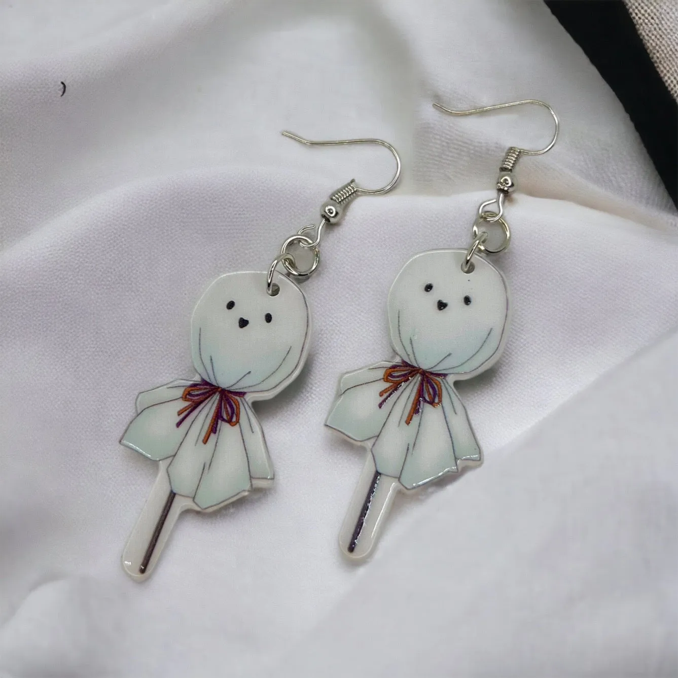 Ghost Earrings - Halloween Earrings, Lollipop Earrings, Ghost Costume, Halloween Accessories, Retro Custom, Costume Jewelry, Handmade Earrings
