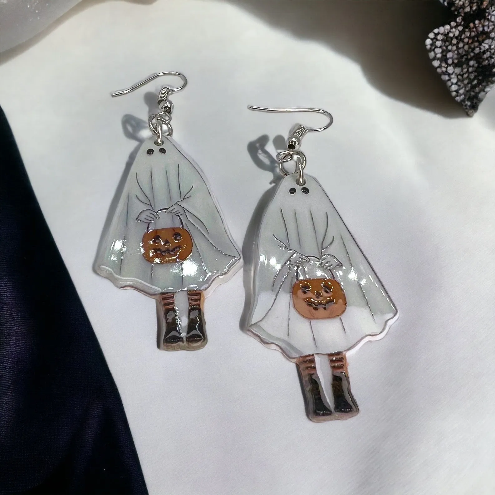 Ghost Earrings - Halloween Earrings, Lollipop Earrings, Ghost Costume, Halloween Accessories, Retro Custom, Costume Jewelry, Handmade Earrings