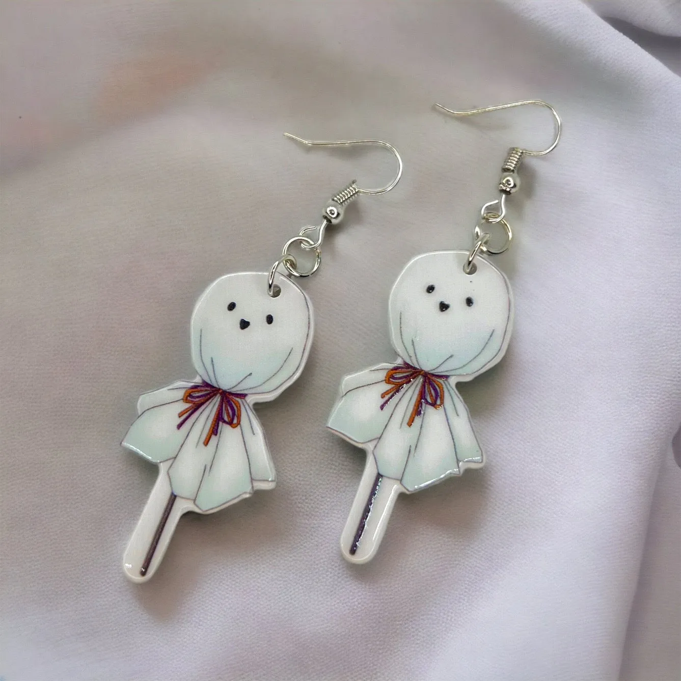 Ghost Earrings - Halloween Earrings, Lollipop Earrings, Ghost Costume, Halloween Accessories, Retro Custom, Costume Jewelry, Handmade Earrings