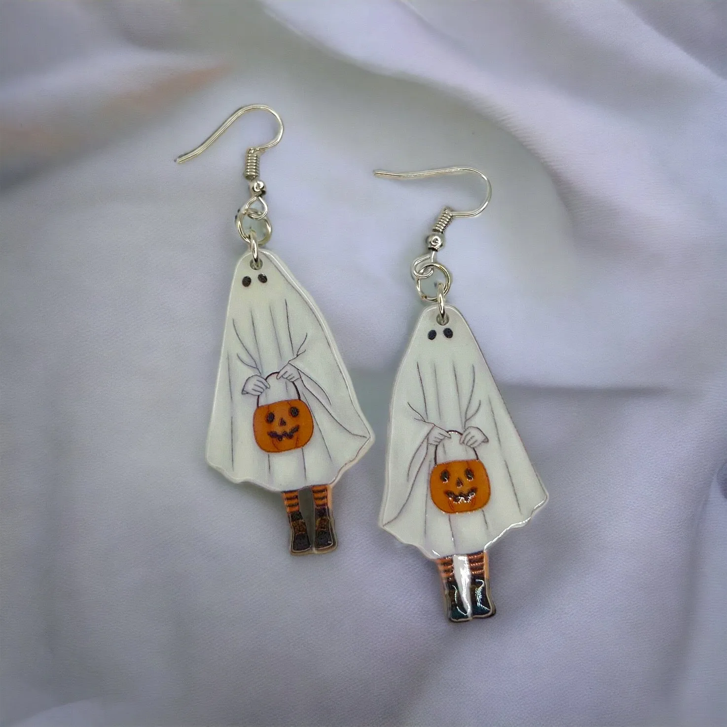 Ghost Earrings - Halloween Earrings, Lollipop Earrings, Ghost Costume, Halloween Accessories, Retro Custom, Costume Jewelry, Handmade Earrings