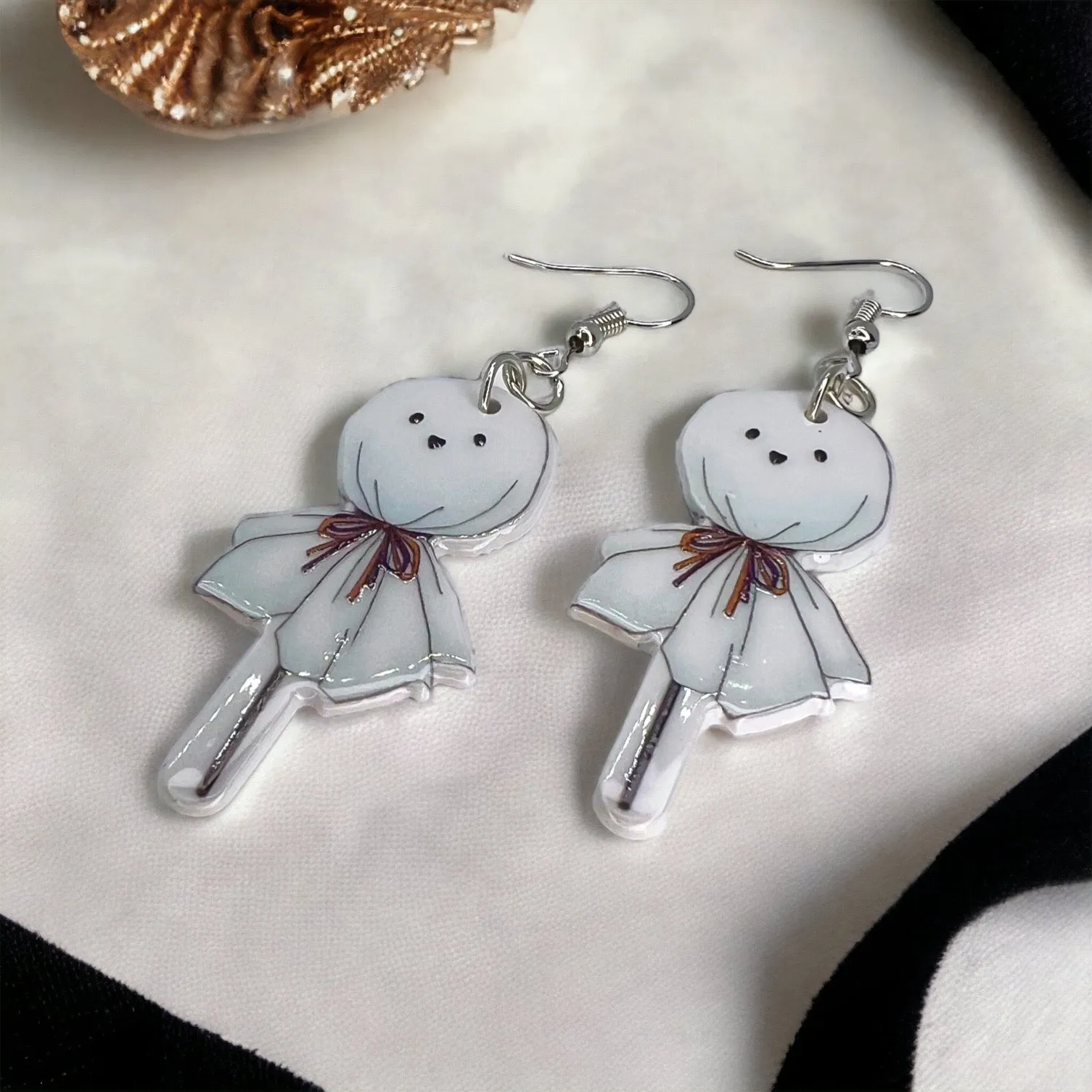 Ghost Earrings - Halloween Earrings, Lollipop Earrings, Ghost Costume, Halloween Accessories, Retro Custom, Costume Jewelry, Handmade Earrings