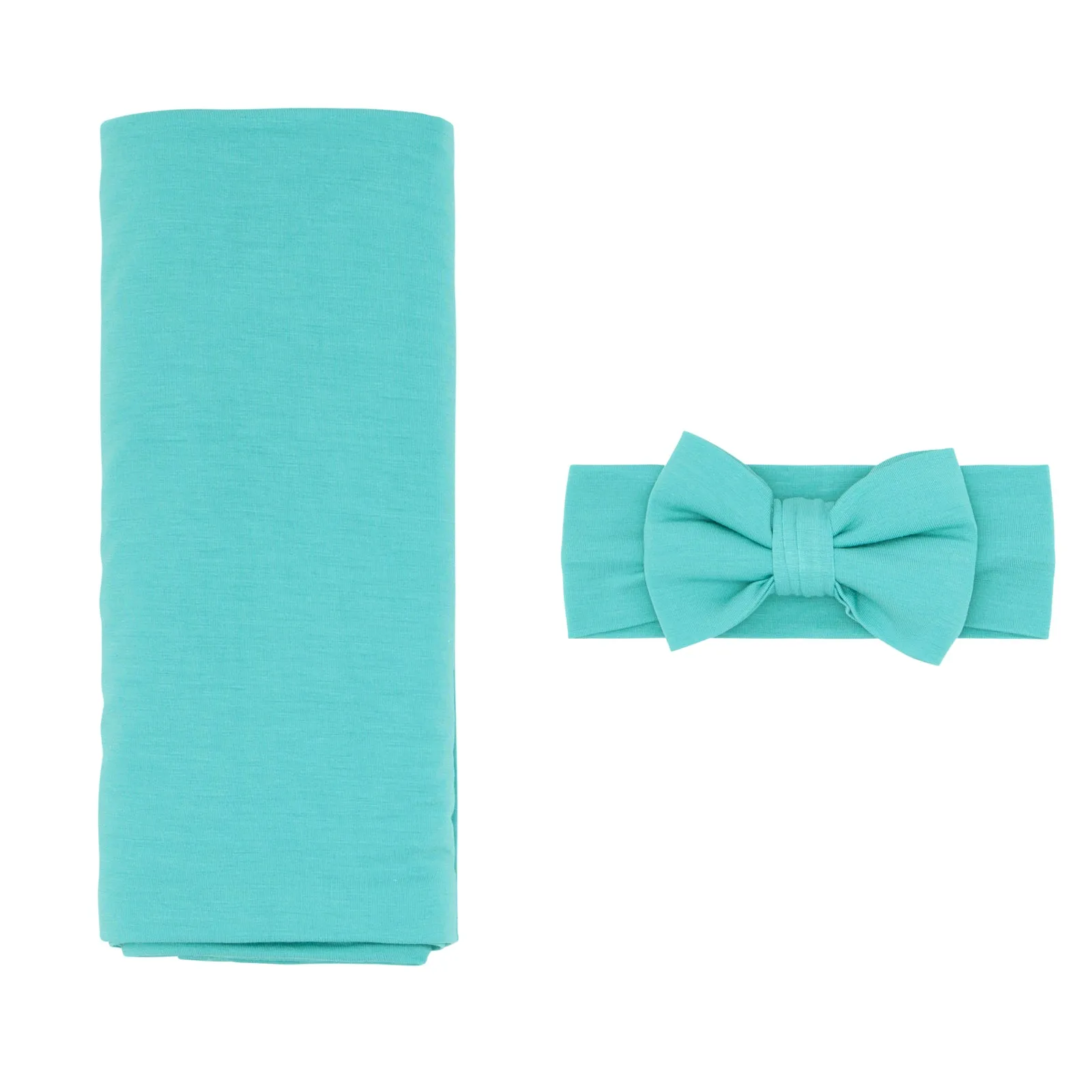 Glacier Turquoise Swaddle & Luxe Bow Headband Set