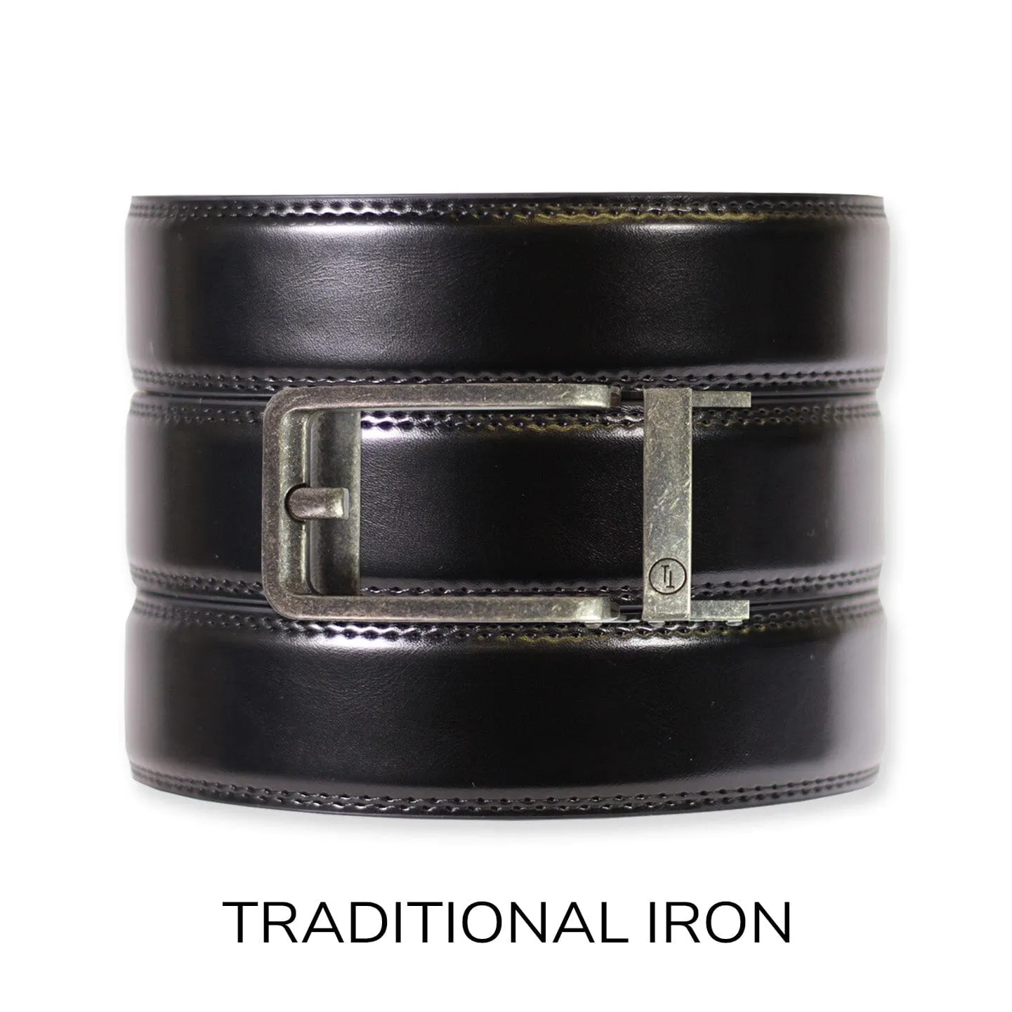 Gloss Black Leather Ratchet Belt & Buckle Set