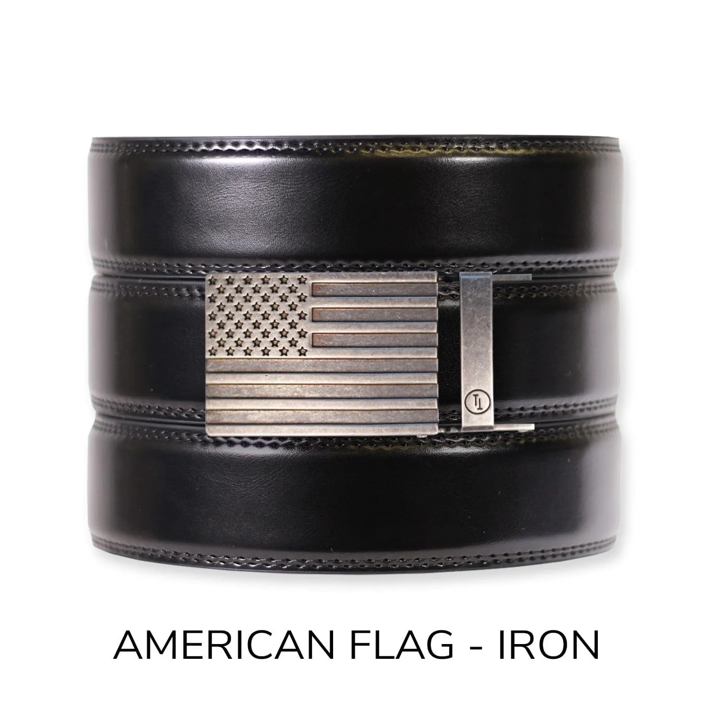 Gloss Black Leather Ratchet Belt & Buckle Set