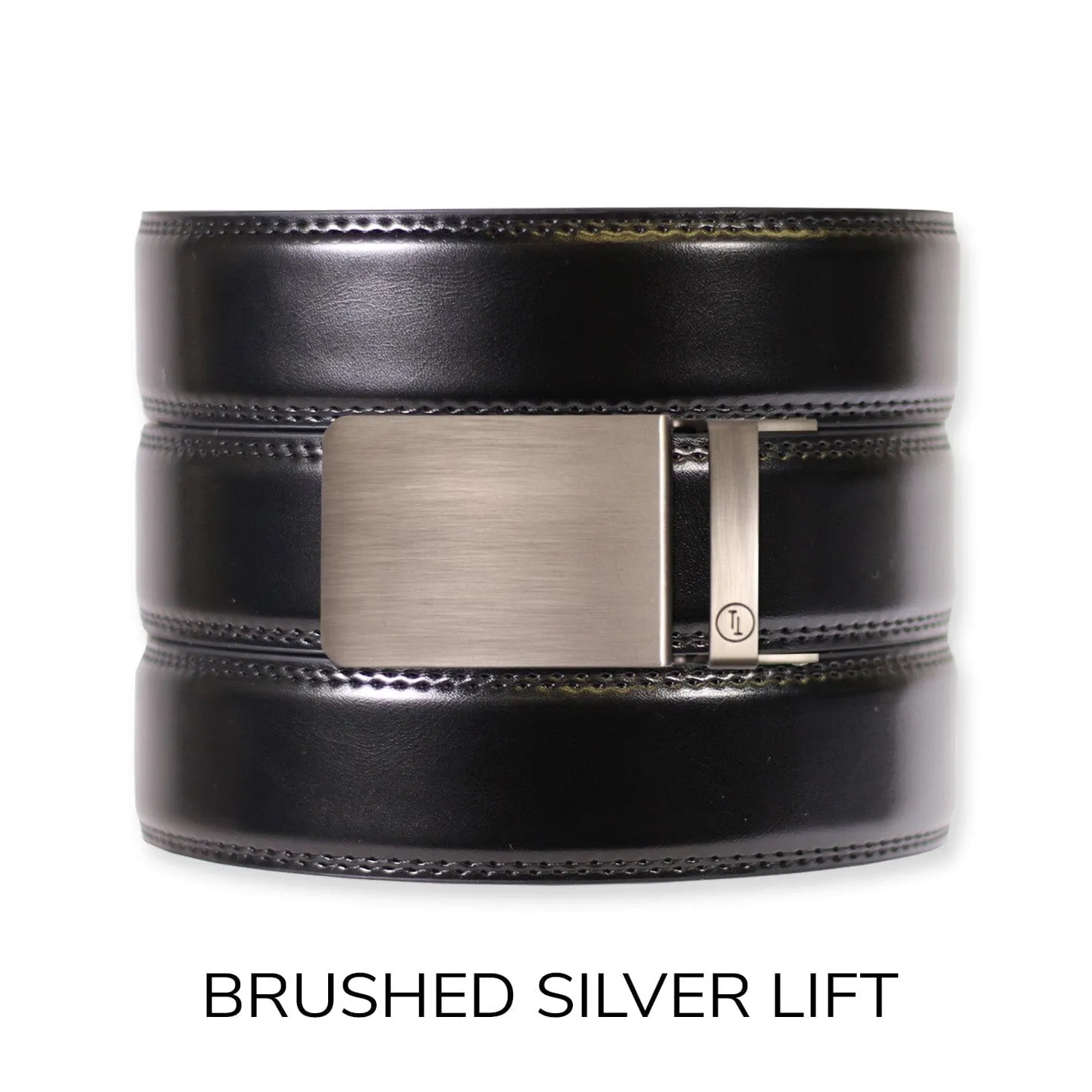 Gloss Black Leather Ratchet Belt & Buckle Set