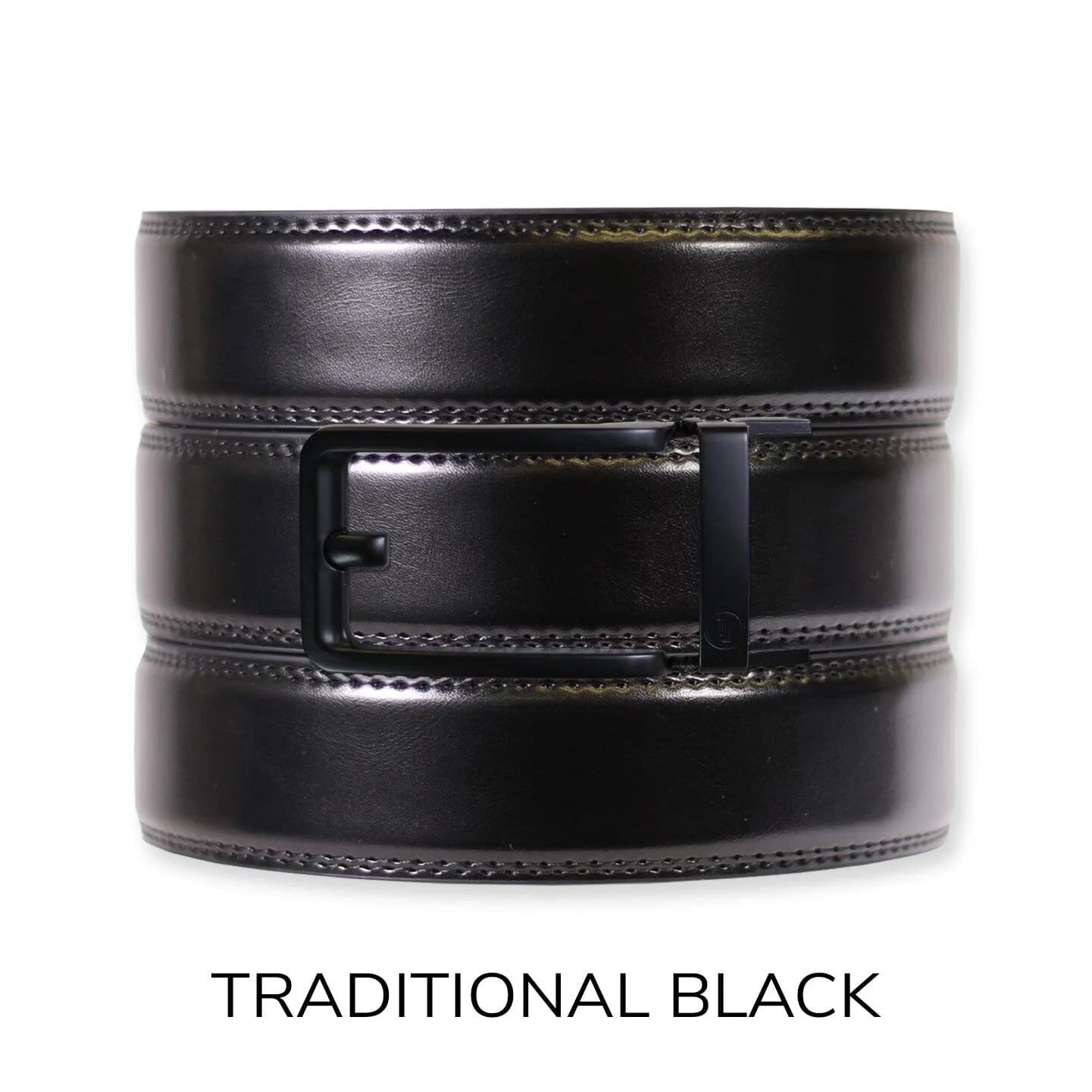 Gloss Black Leather Ratchet Belt & Buckle Set