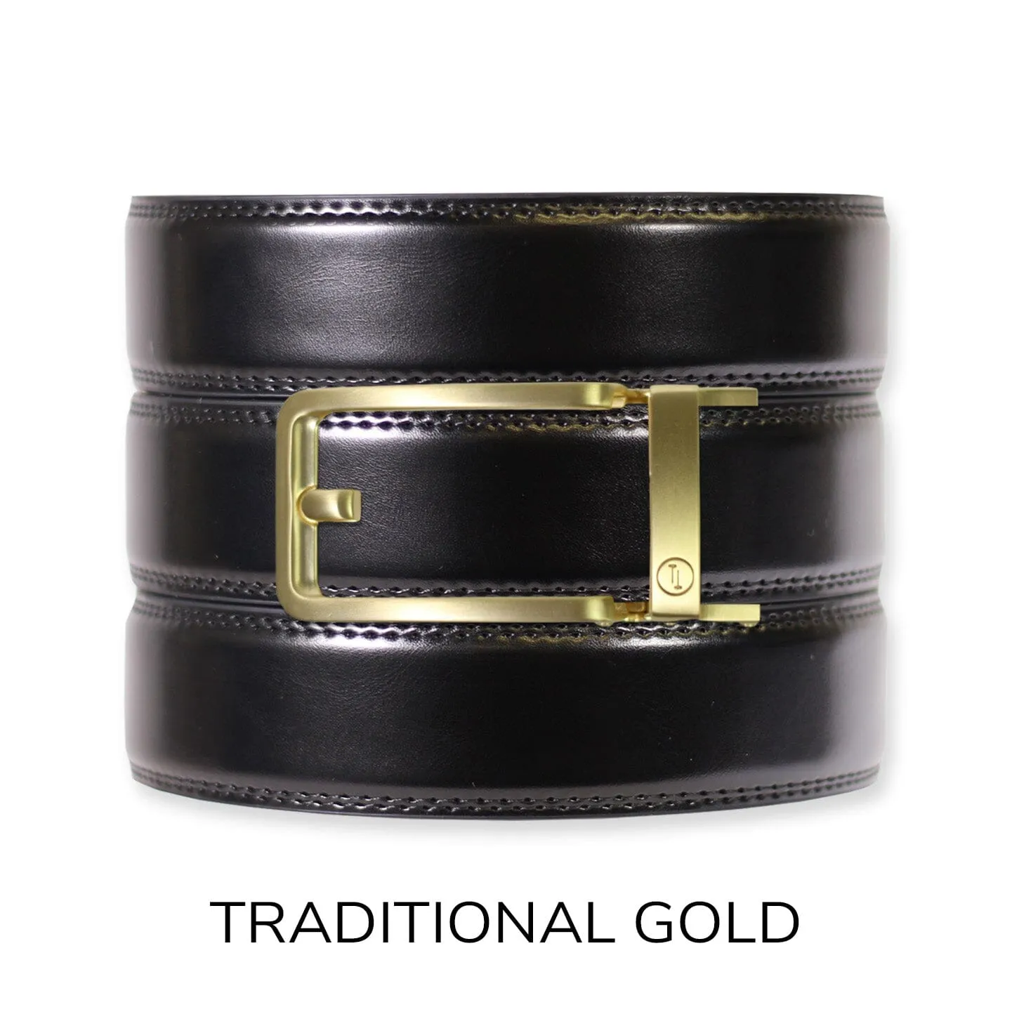 Gloss Black Leather Ratchet Belt & Buckle Set
