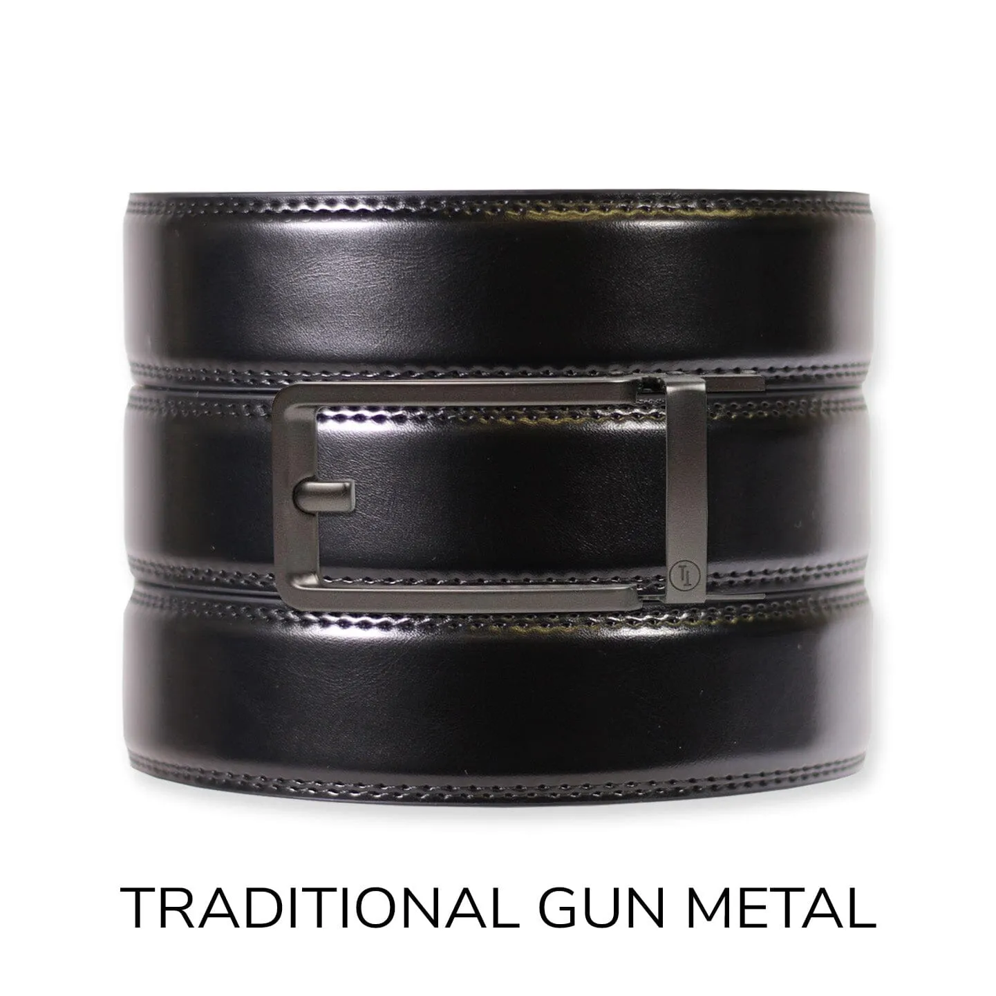 Gloss Black Leather Ratchet Belt & Buckle Set