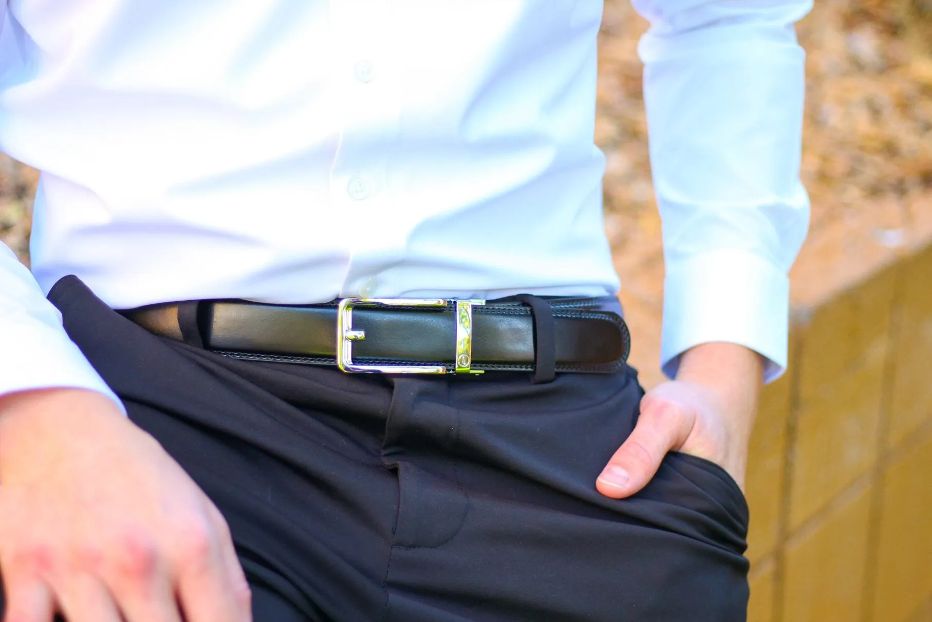 Gloss Black Leather Ratchet Belt & Buckle Set