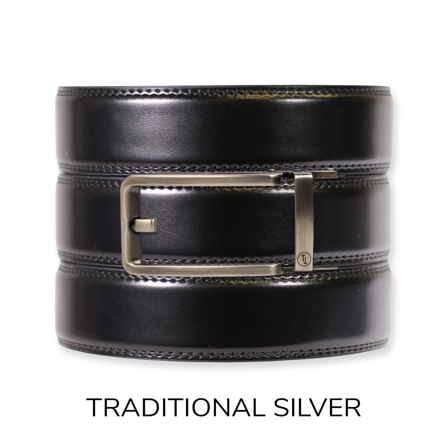 Gloss Black Leather Ratchet Belt & Buckle Set