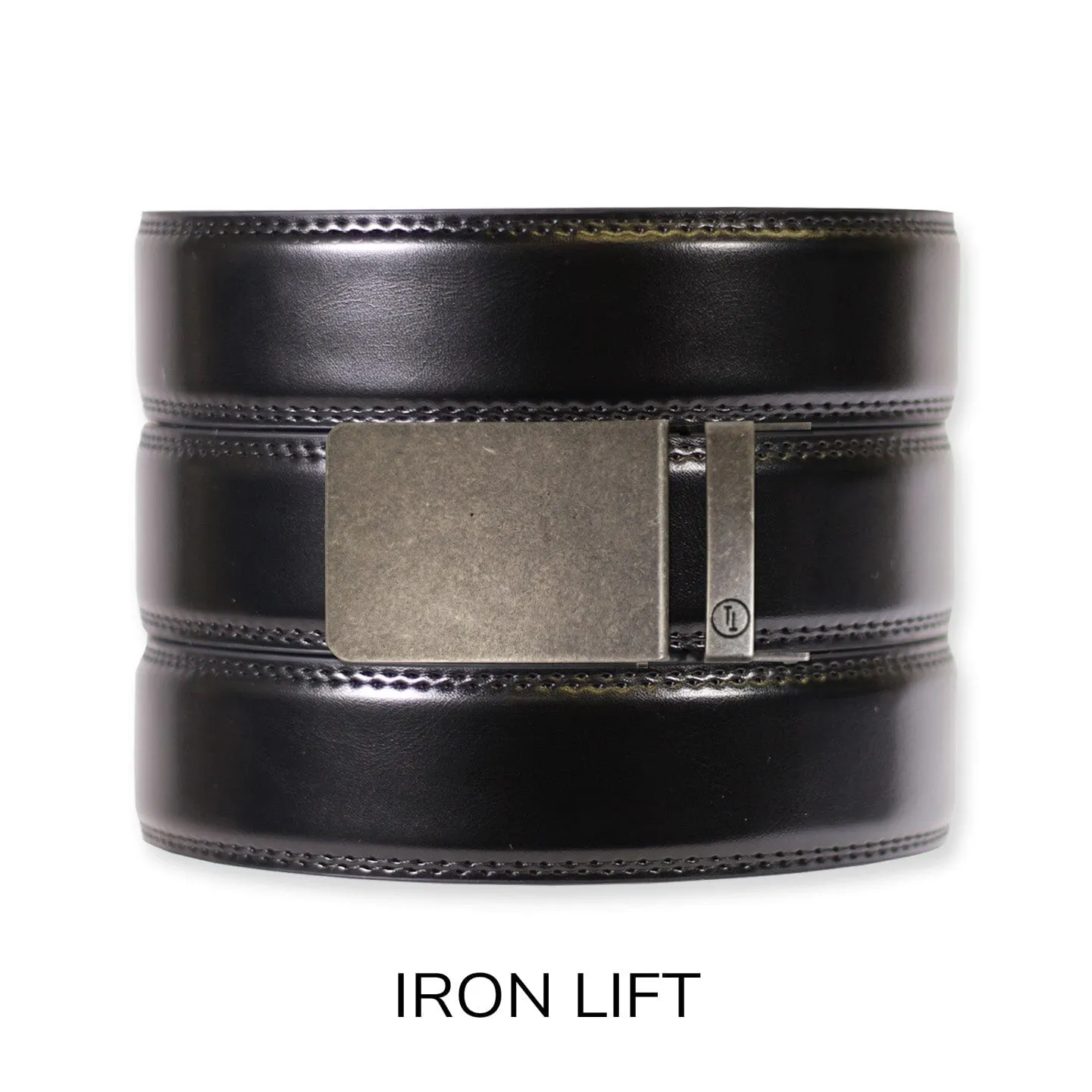 Gloss Black Leather Ratchet Belt & Buckle Set