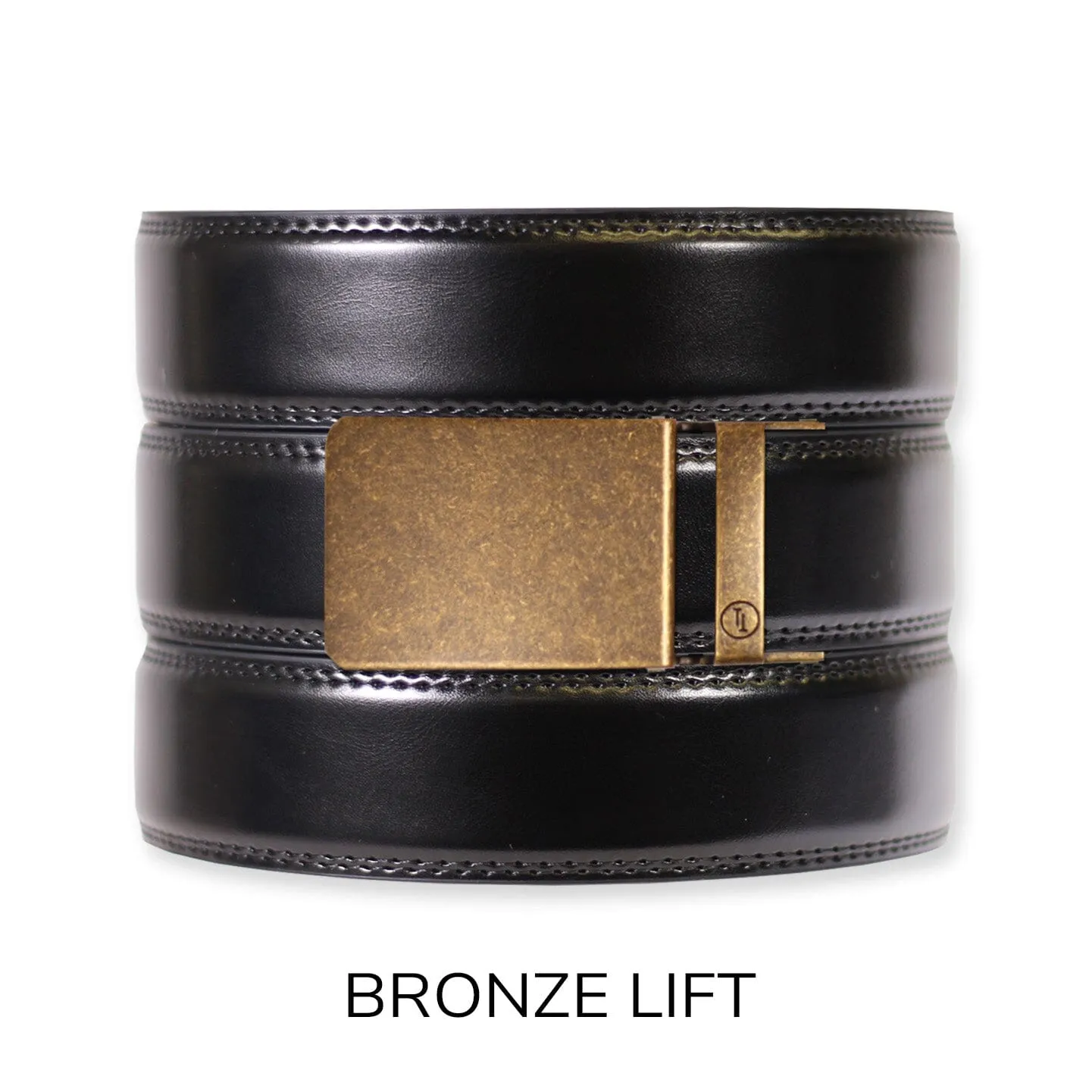 Gloss Black Leather Ratchet Belt & Buckle Set
