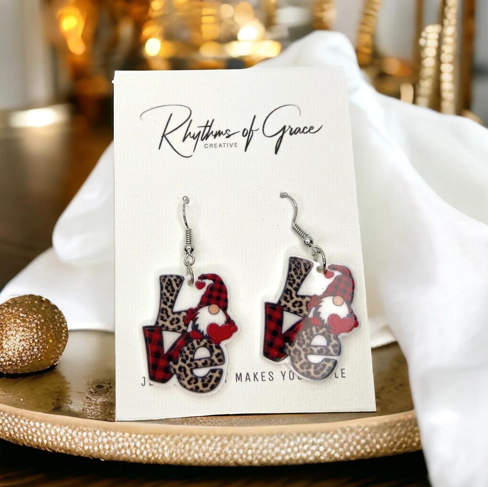 Gnome Earrings - Valentine’s Earrings, Love Earrings, Heart Accessories, Happy Valentine’s Day, Red Hearts, Valentine’s Jewelry, Boho Chic