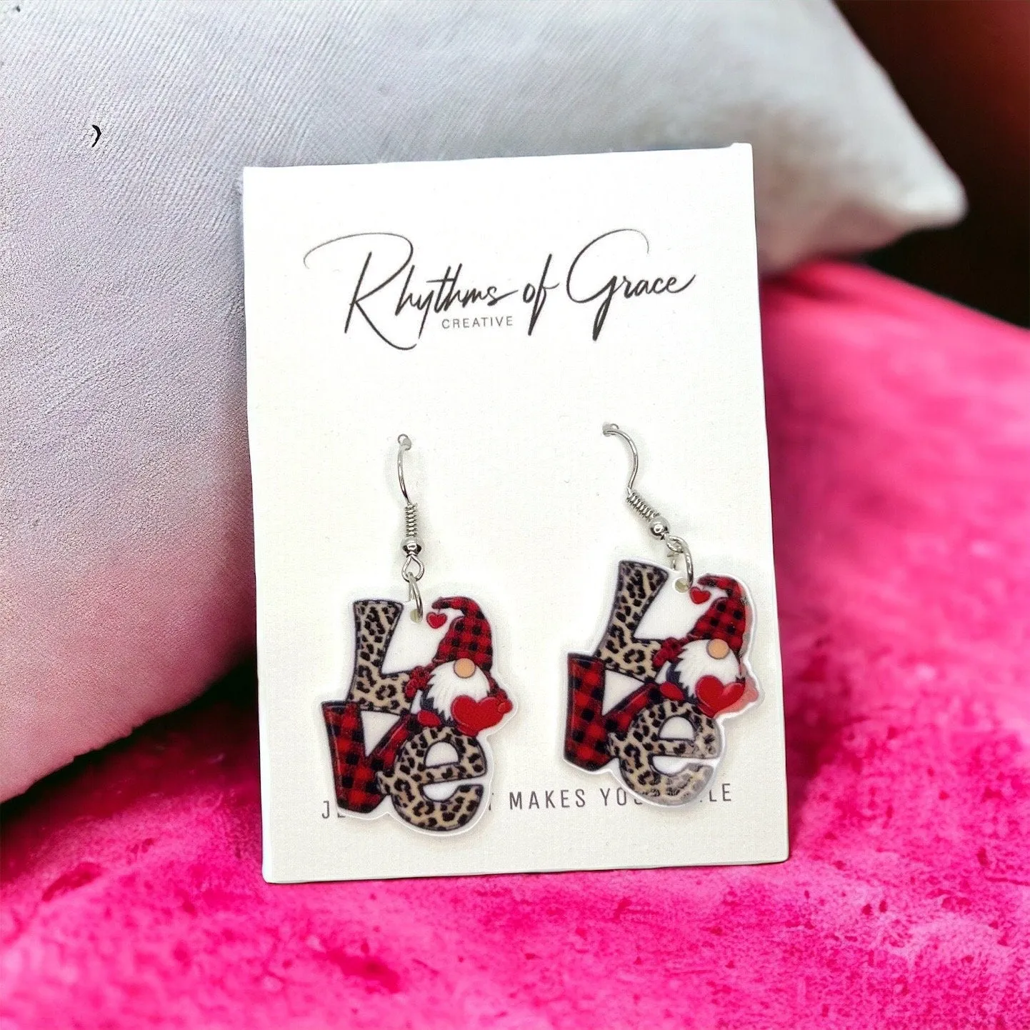 Gnome Earrings - Valentine’s Earrings, Love Earrings, Heart Accessories, Happy Valentine’s Day, Red Hearts, Valentine’s Jewelry, Boho Chic