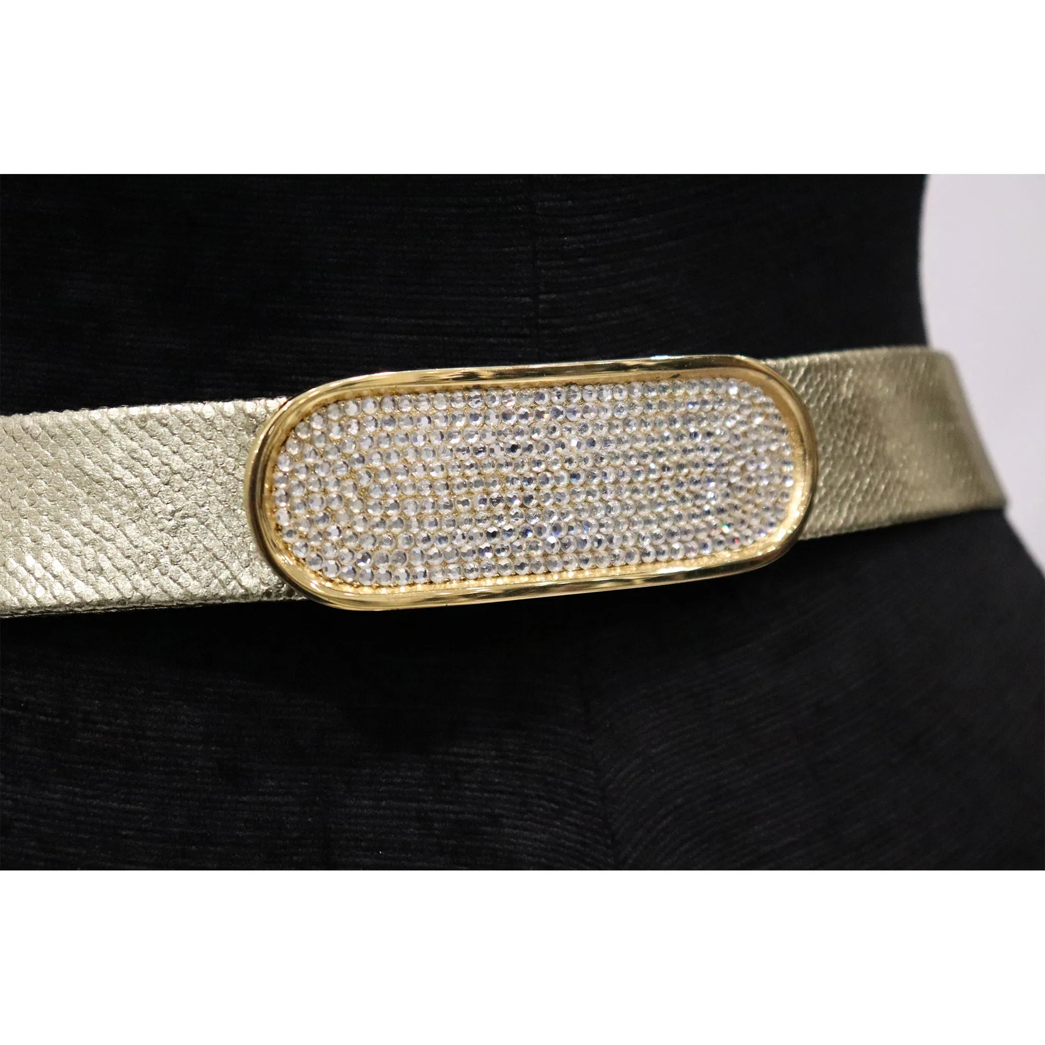 Gold Belt With Rhinestone Oval Clasp