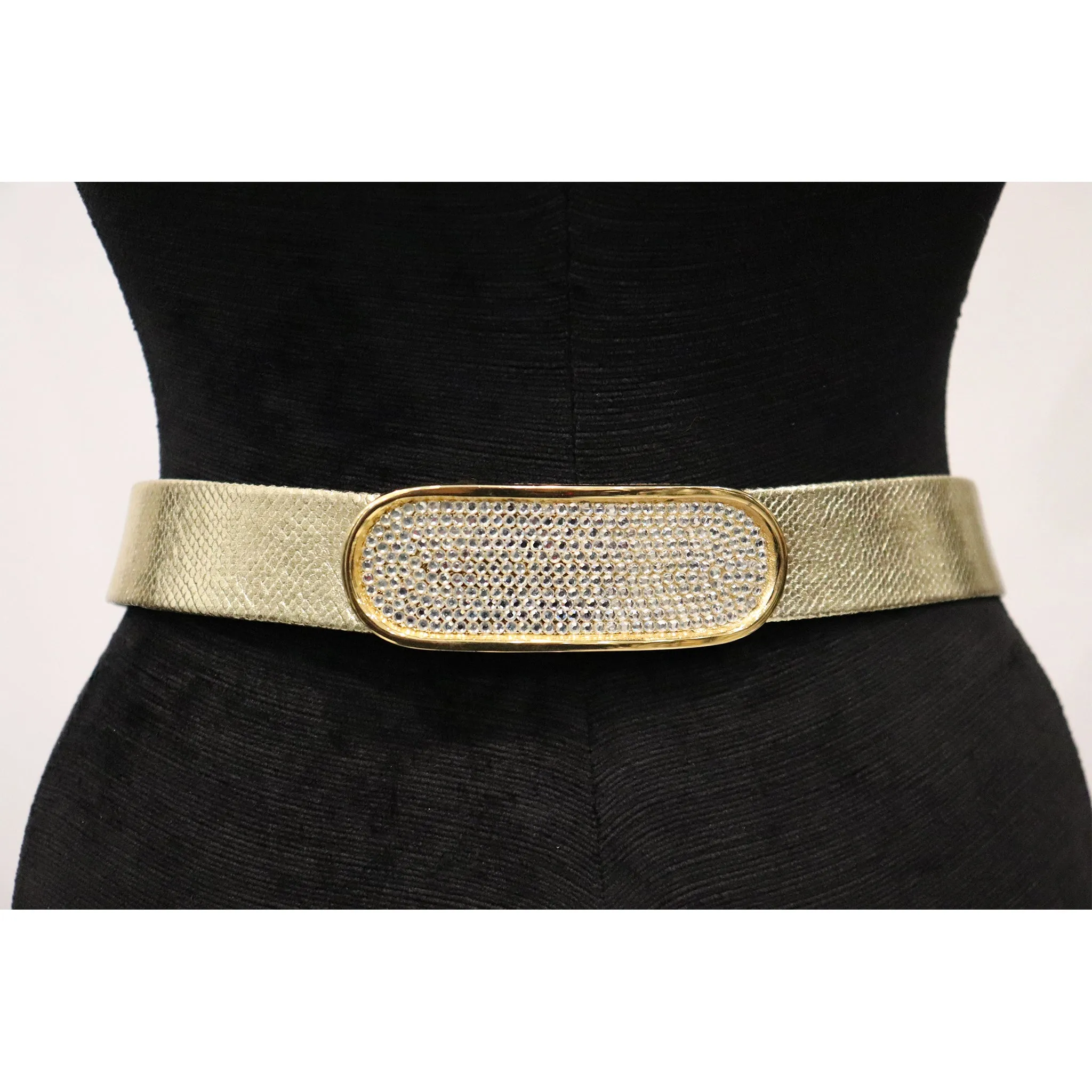 Gold Belt With Rhinestone Oval Clasp