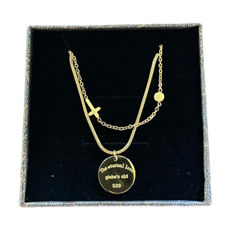 Gold Tone Cross CZ Diamond Layered Necklace