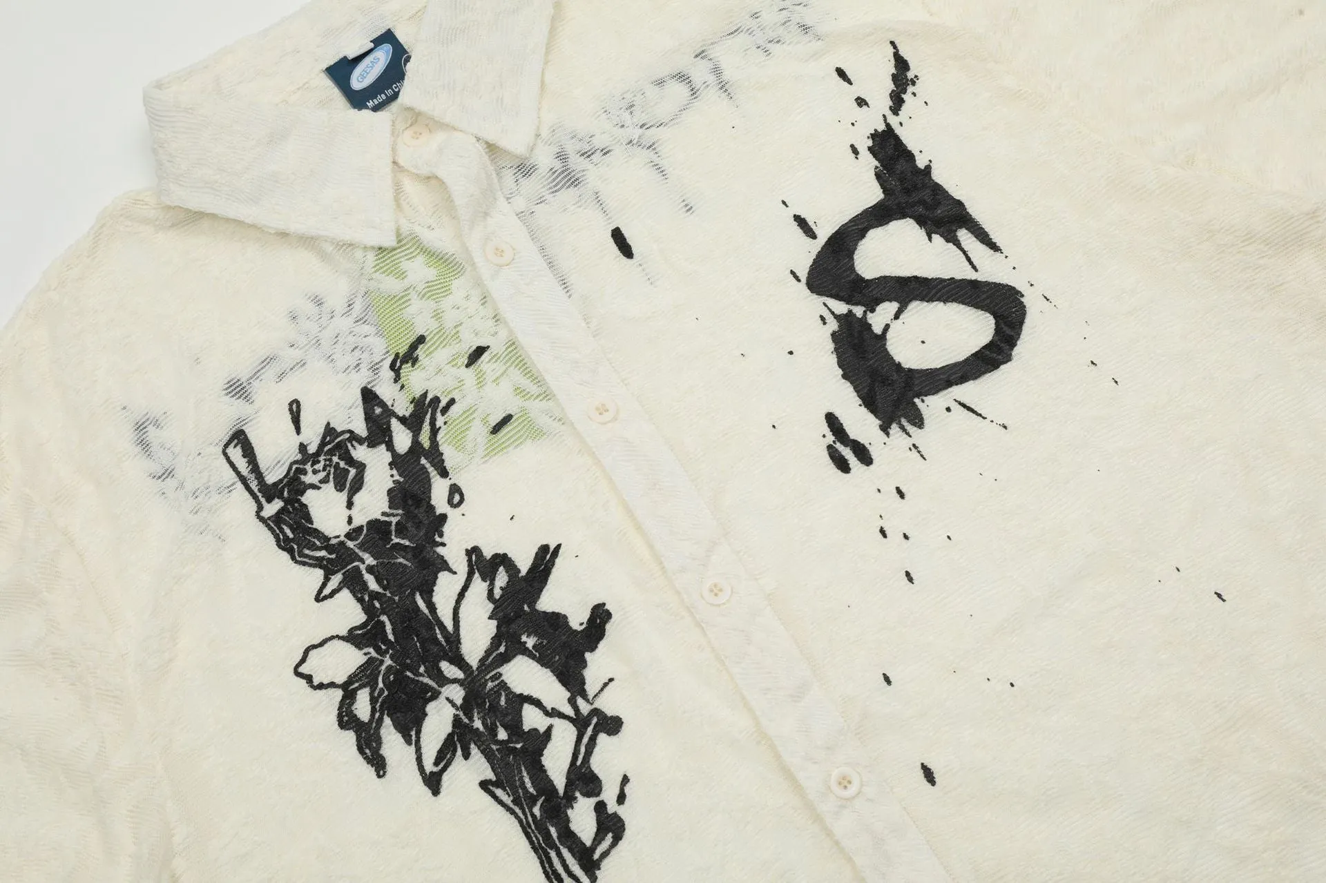 Beige Polo T-Shirt with Graffiti Rose Design