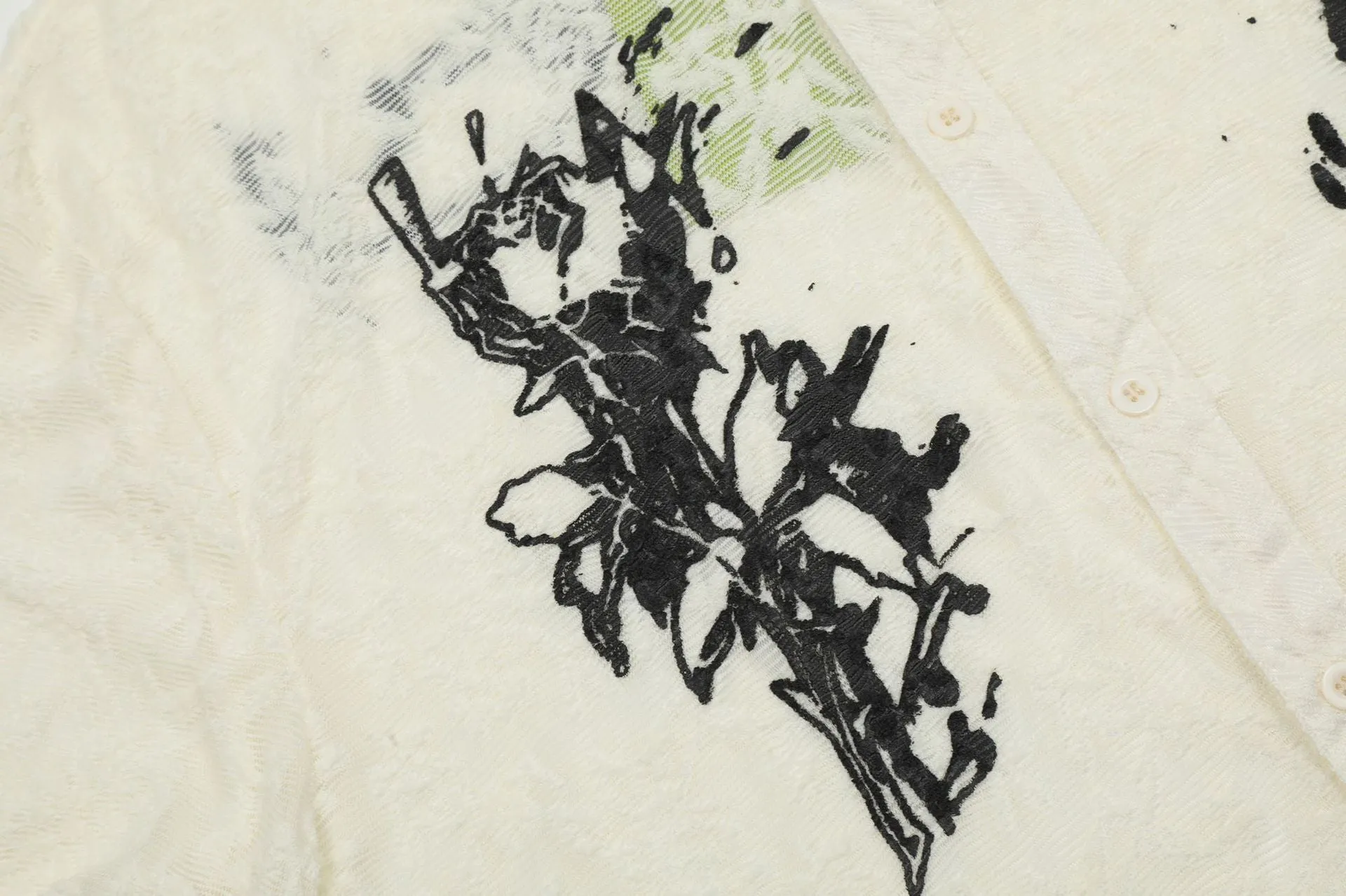 Beige Polo T-Shirt with Graffiti Rose Design