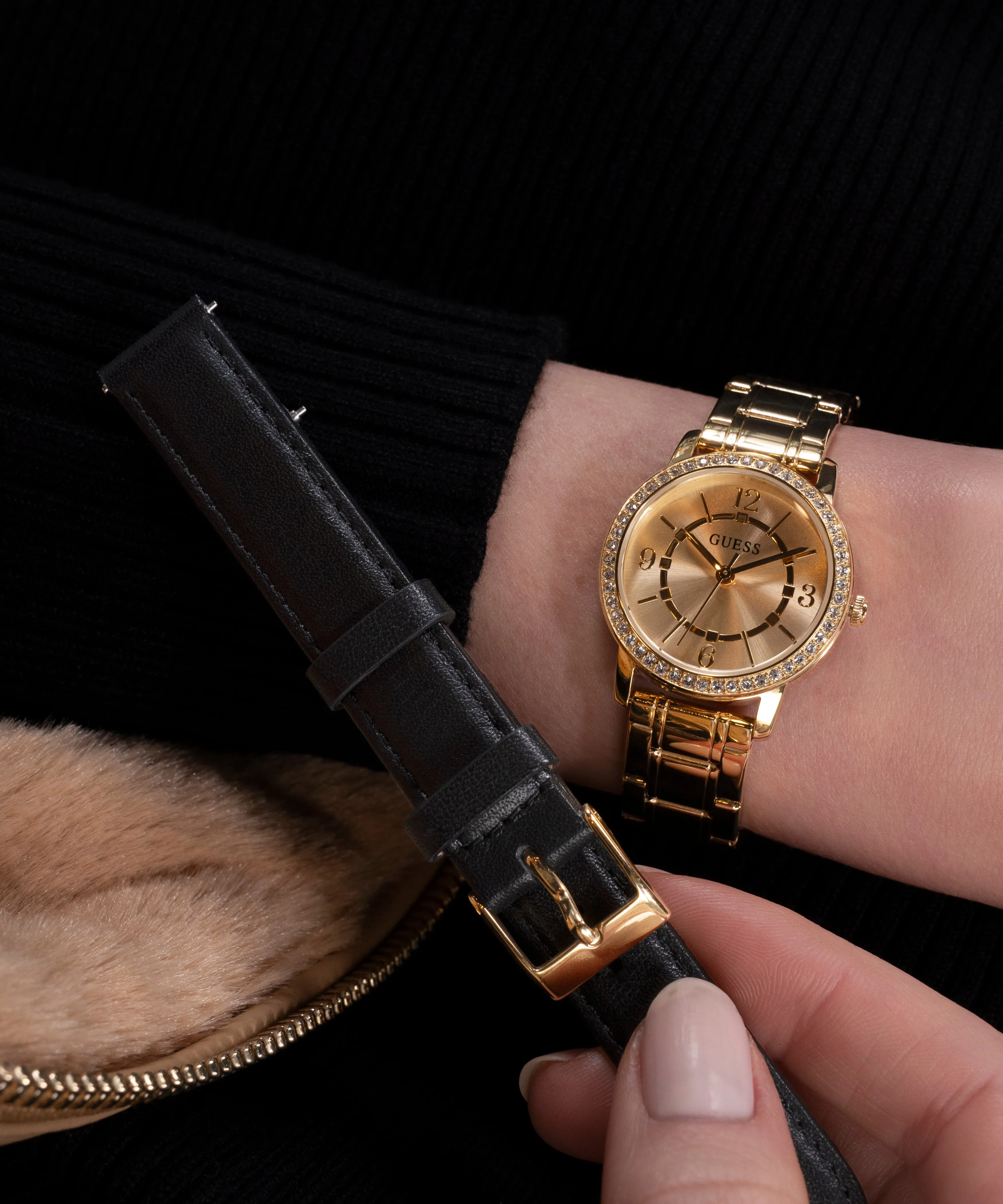GUESS Ladies Gold Tone Analog Watch Box Set